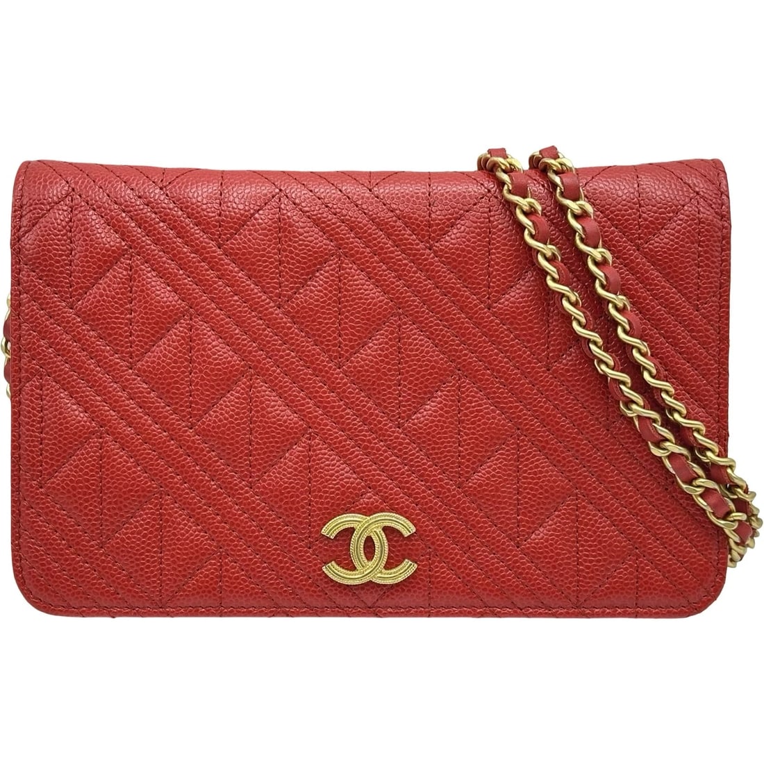 CHANEL COCO MARK CHAIN WALLET SHOULDER BAG: CHANEL COCO Mark Chain Wallet Shoulder Bag Brand: CHANEL Type: Shoulder Bag Material: Caviar skin Color: Red gold hardware Size: W19cm x H12cmx D3cm W7.5 x H4.7x D1.2inch Accessories: None