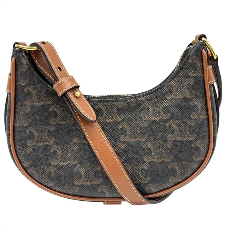 CELINE MINI AVA SHOULDER BAG: CELINE Mini Ava Shoulder Bag Brand: CELINE Type: Shoulder Bag Material: Canvas / Calfskin Color: Tan Gold Hardware Size: W17cm x H11.5cmx D5cmW6.7 x H4.5x D2.0inch Accessories: None Access