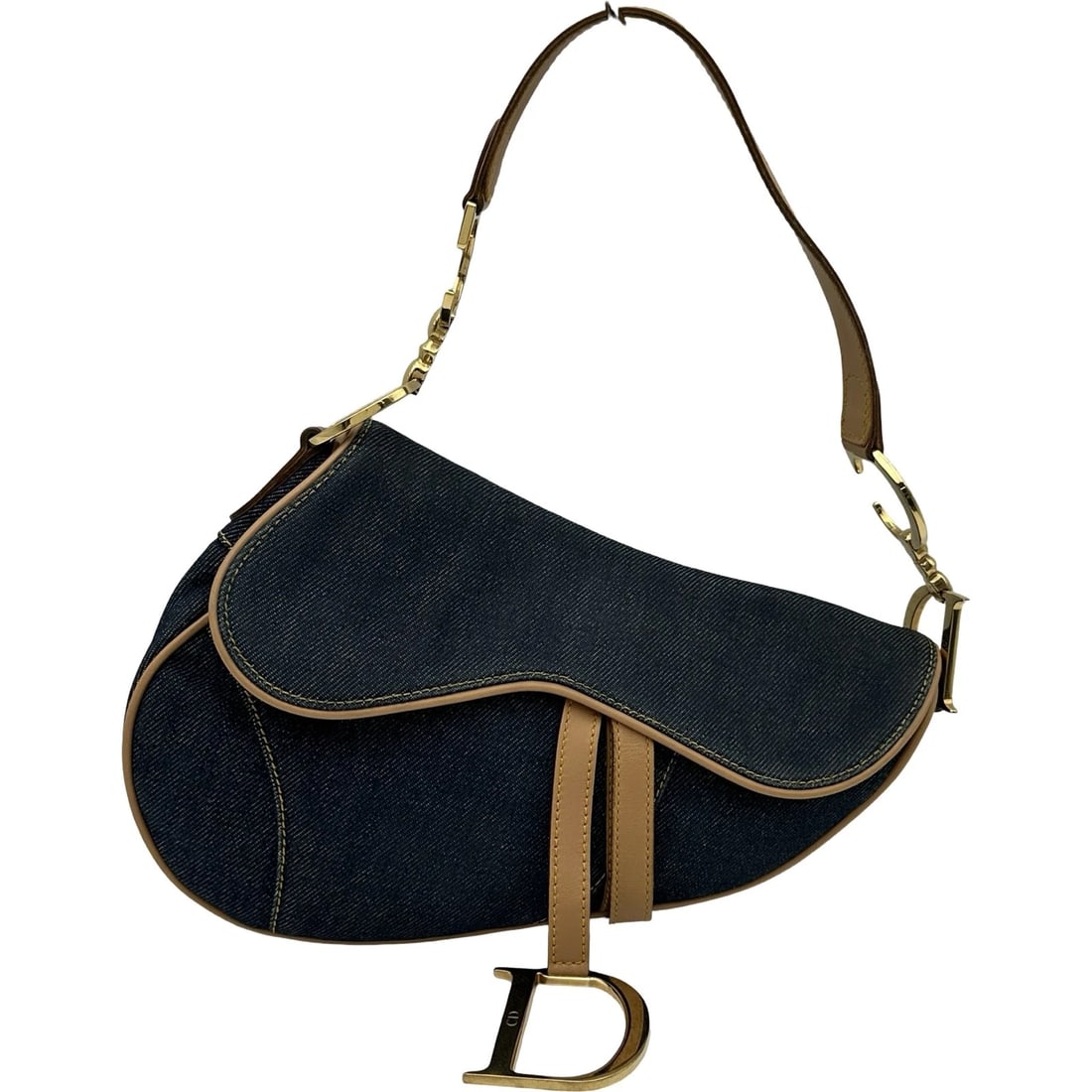 CHRISTIAN DIOR SADDLE BAG SHOULDER BAG: Christian Dior Saddle bag Shoulder Bag Brand: Christian Dior Type: Shoulder Bag Material: Denim / leather Color: Beige Gold Hardware Size: W24.5cm x H18cmx D7.5cm W9.6 x H7.1x D3.0inch Accessories: