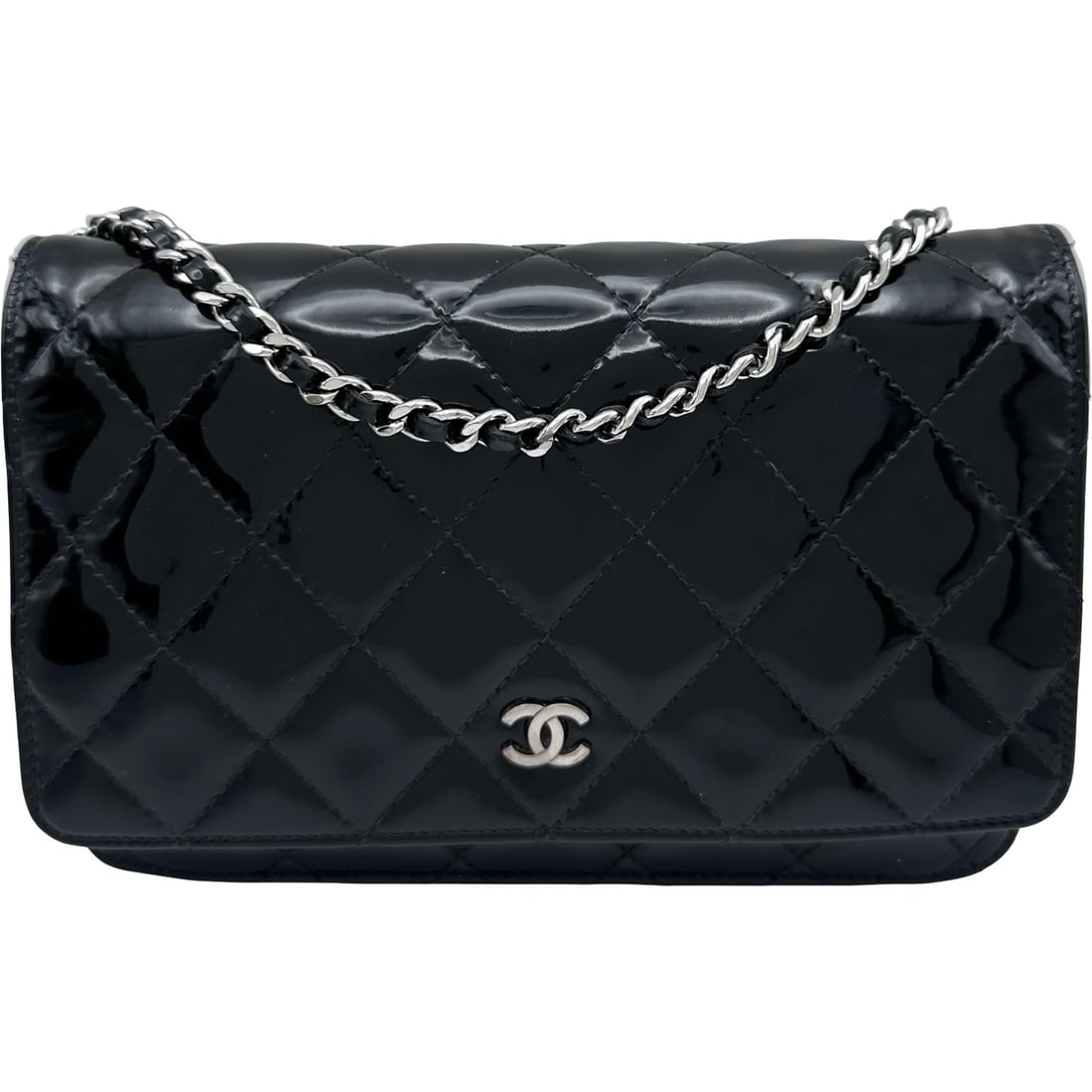 CHANEL MATRASSE CHAIN WALLET SHOULDER BAG: CHANEL Matrasse Chain wallet Shoulder Bag Brand: CHANEL Type: Shoulder Bag Material: enamel Color: Black SilverHardware Size: W18.5cm x H13cmx D4cmW7.3 x H5.1x D1.6inch Accessories: None Accessories