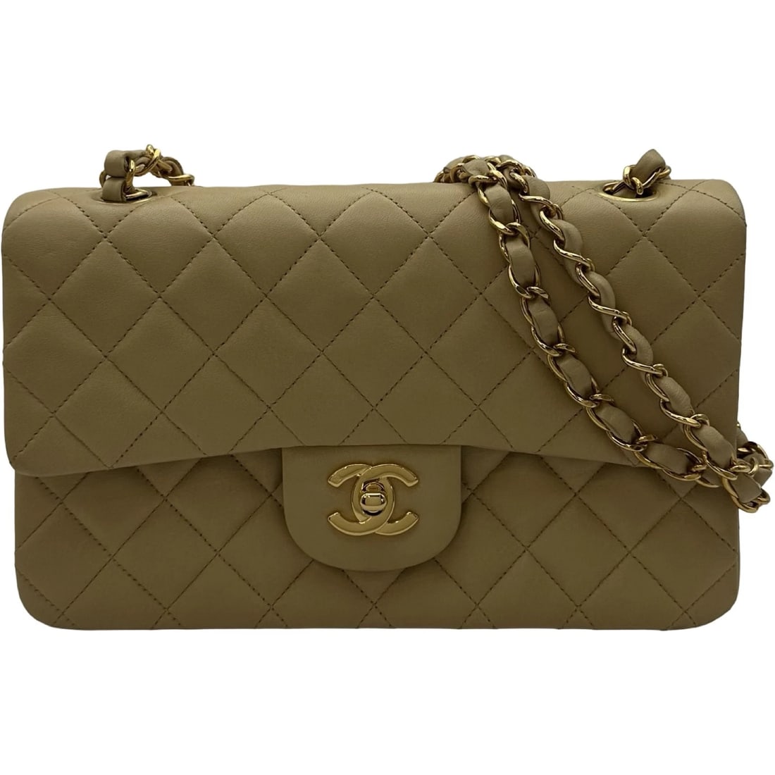 CHANEL MATRASSE 23 SHOULDER BAG: CHANEL Matrasse 23 Shoulder Bag Brand: CHANEL Type: Shoulder Bag Material: Ram Color: Beige Gold Hardware Size: W23cm x H14.5cmx D6cmW9.1 x H5.7x D2.4inch Accessories: None Accessories Notice: When