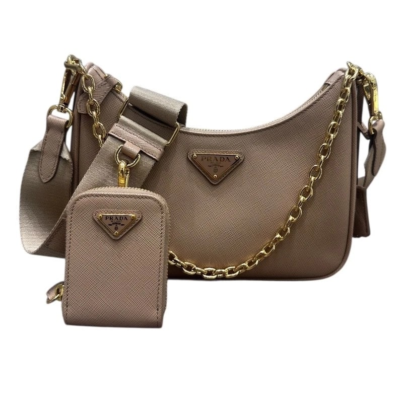 PRADA RE-EDITION SHOULDER BAG SHOULDER BAG: PRADA Re-Edition Shoulder Bag Shoulder Bag Brand: PRADA Type: Shoulder Bag Material: Safiano leather Color: beige Size: W22 cm x H17 cmx D6.5 cmW8.7 x H6.7x D2.6inch Accessories: None Acce