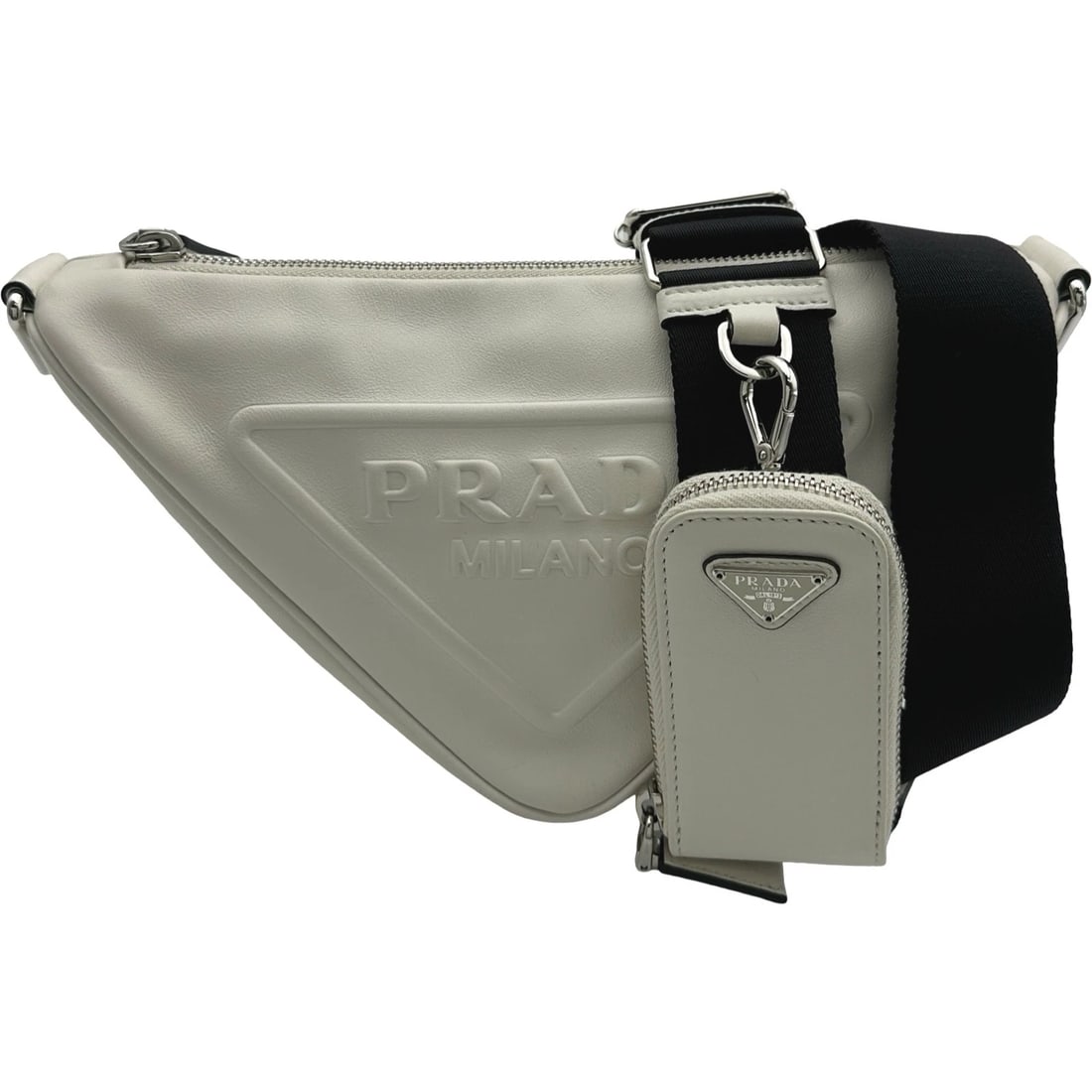 PRADA TRIANGLE SHOULDER SHOULDER BAG: PRADA Triangle Shoulder Shoulder Bag Brand: PRADA Type: Shoulder Bag Material: leather Color: white Size: W25cm x H15.5cmx D10cmW9.8 x H6.1x D3.9inch Accessories: None Accessories Notice: