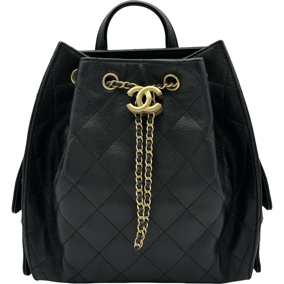 CHANEL CHANEL 25 MEDIUM BACKPACK: CHANEL CHANEL 25 Medium Backpack Brand: CHANEL Type: Backpack Â· Daypack Material: caviar Color: Black Gold Hardware Size: W20cm x H22cmx D8.5cm W7.9 x H8.7x D3.3inch Accessories: None Acc