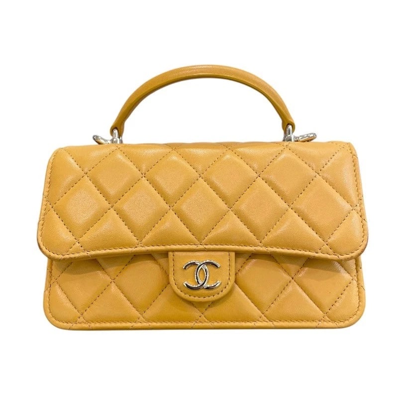 CHANEL MATELASSE FLAP PHONE SHOULDER: CHANEL Matelasse Flap Phone Shoulder Brand: CHANEL Type: Shoulder Bag Material: lambskin Color: Yellow x Gold Hardware Size: W17cm x H10.5cmx D4cm W6.7 x H4.1x D1.6inch Accessories: None Accessories