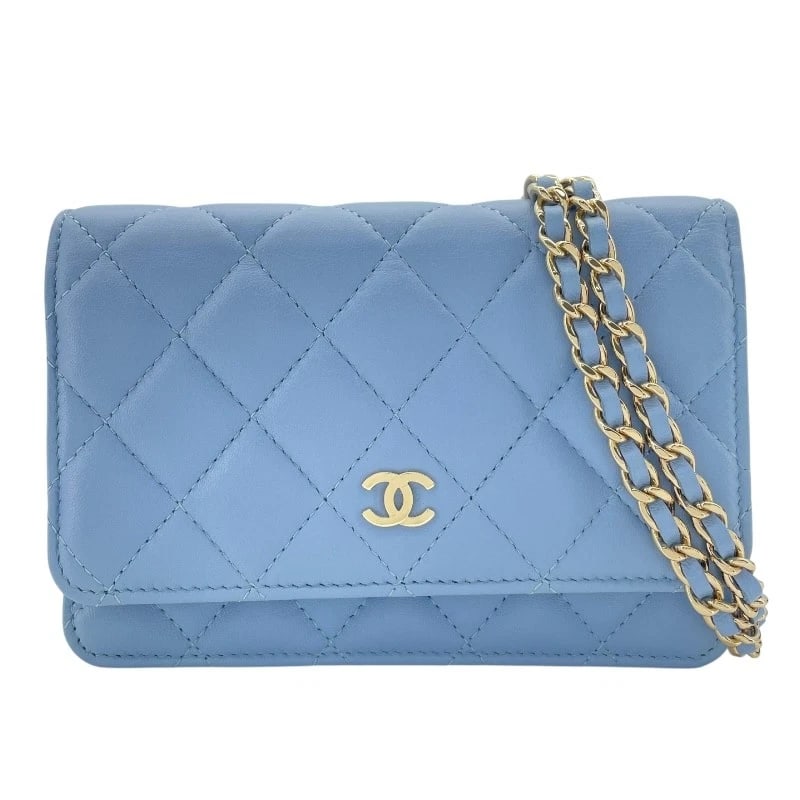 CHANEL MATRASSE CHAIN WALLET: CHANEL Matrasse Chain Wallet Brand: CHANEL Type: Wallet Chain Material: Ram Color: light blue GDHardware Size: W15.5cm x H11cmx D4cm W6.1 x H4.3x D1.6inch Accessories: None Accessories Not