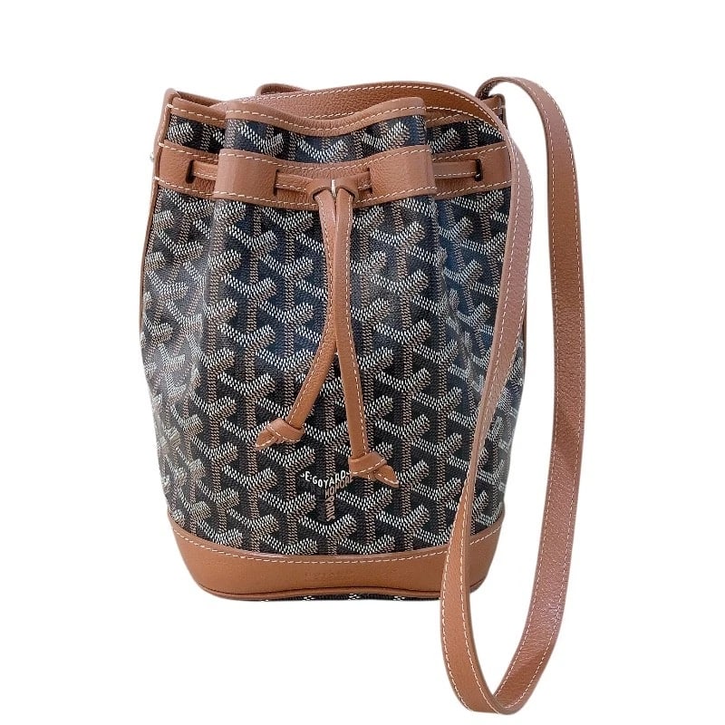 GOYARD PETIT FLO BUCKET SHOULDER BAG: GOYARD Petit Flo Bucket Shoulder Bag Brand: GOYARD Type: Shoulder Bag Material: Gojardin Canvas Color: Brown Size: W17cm x H23.5cmx D14.5cmW6.7 x H9.3x D5.7inch Accessories: None Accessories Notice: