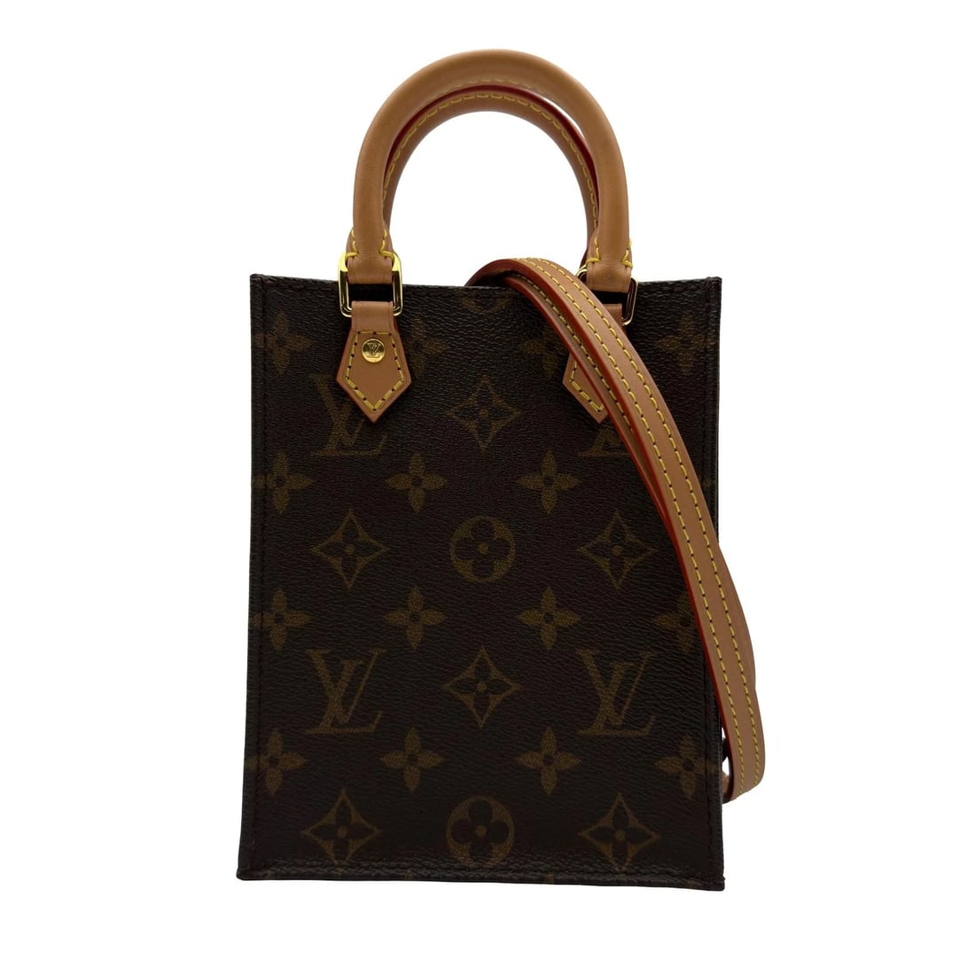 LOUIS VUITTON PETIT SAC PLAT SHOULDER BAG: LOUIS VUITTON Petit Sac Plat Shoulder Bag Brand: LOUIS VUITTON Type: Shoulder Bag Material: Monogram canvas / leather Color: Brown Size: W13.5cm x H17.0cmx D5.0cmW5.3 x H6.7x D2.0inch Accessories: