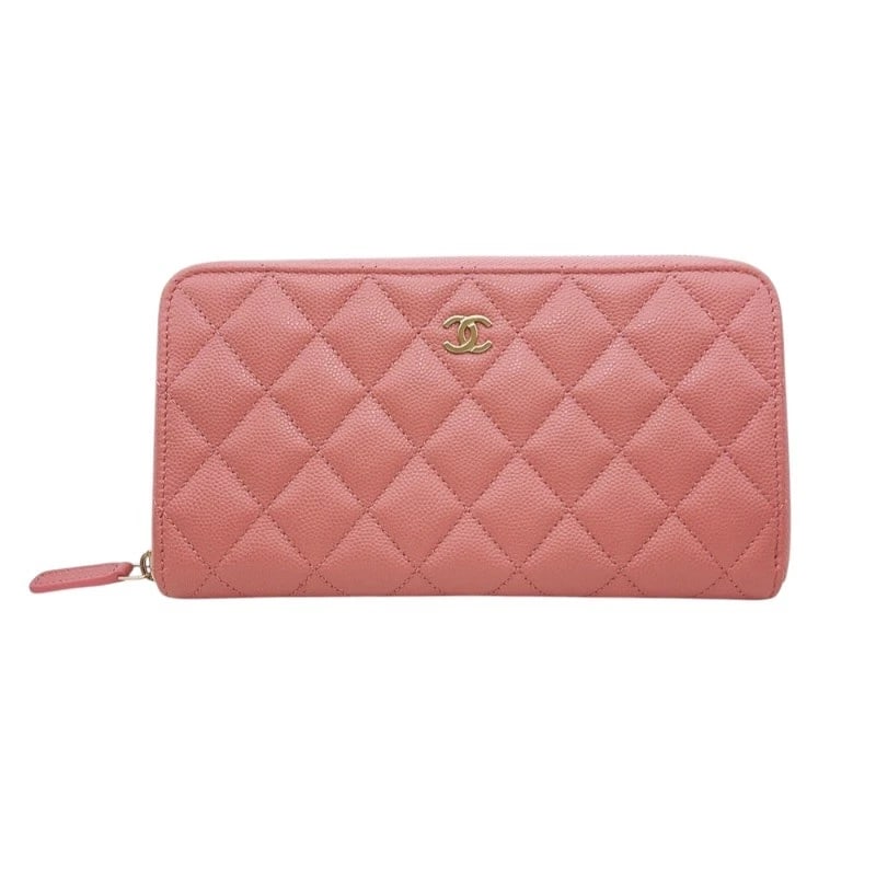 CHANEL COCO MARK LONG ZIP WALLET PURSE: CHANEL COCO Mark Long Zip Wallet purse Brand: CHANEL Type: purse Material: Caviar skin Color: Pink Gold Hardware Size: W19.5cm x H10cmx D2cm W7.7 x H3.9x D0.8inch Accessories: None Accesso