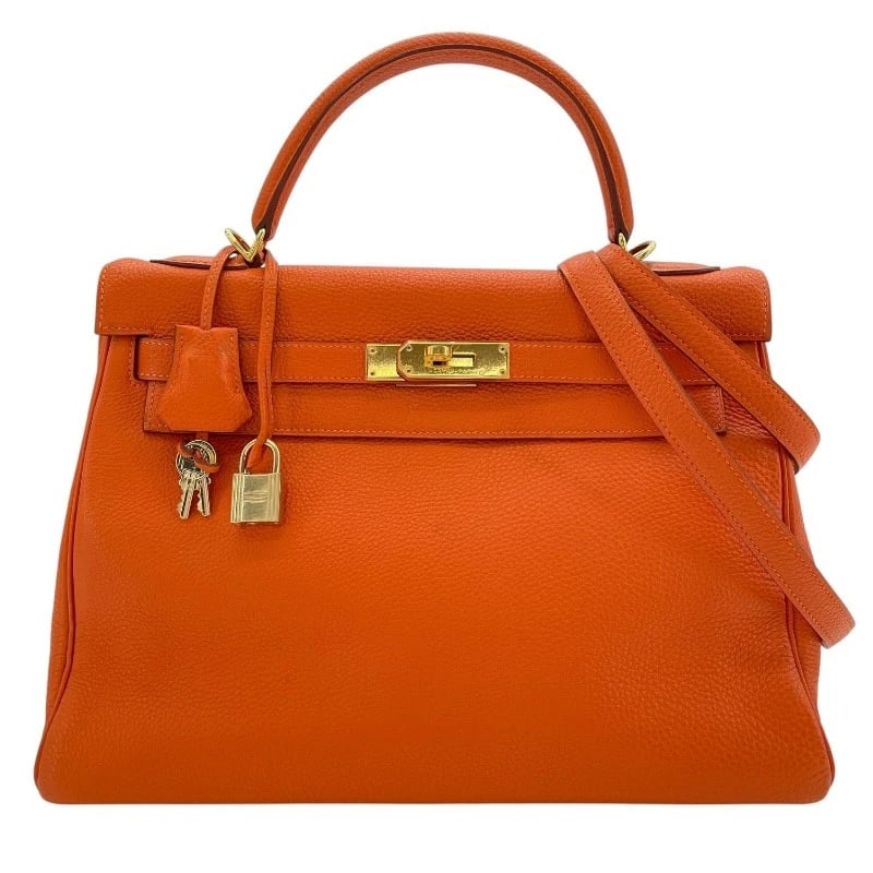 HERMES KELLY 32 INTERNAL SEWING SHOULDER BAG: HERMES Kelly 32 internal sewing Shoulder Bag Brand: HERMES Type: Shoulder Bag Material: Togo Color: Orange Gold Hardware Size: W32cm x H23cmx D13cm W12.6 x H9.1x D5.1inch Accessories: None