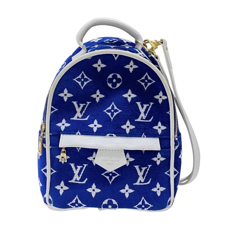LOUIS VUITTON PALM SPRINGS BACKPACK MINI BACKPACK: LOUIS VUITTON Palm Springs Backpack MINI Backpack Brand: LOUIS VUITTON Type: Backpack Â· Daypack Material: Monogram Velvet Color: Blue x White Gold Hardware Size: W16cm x H21cmx D9cm W6.3 x H8.3x D3