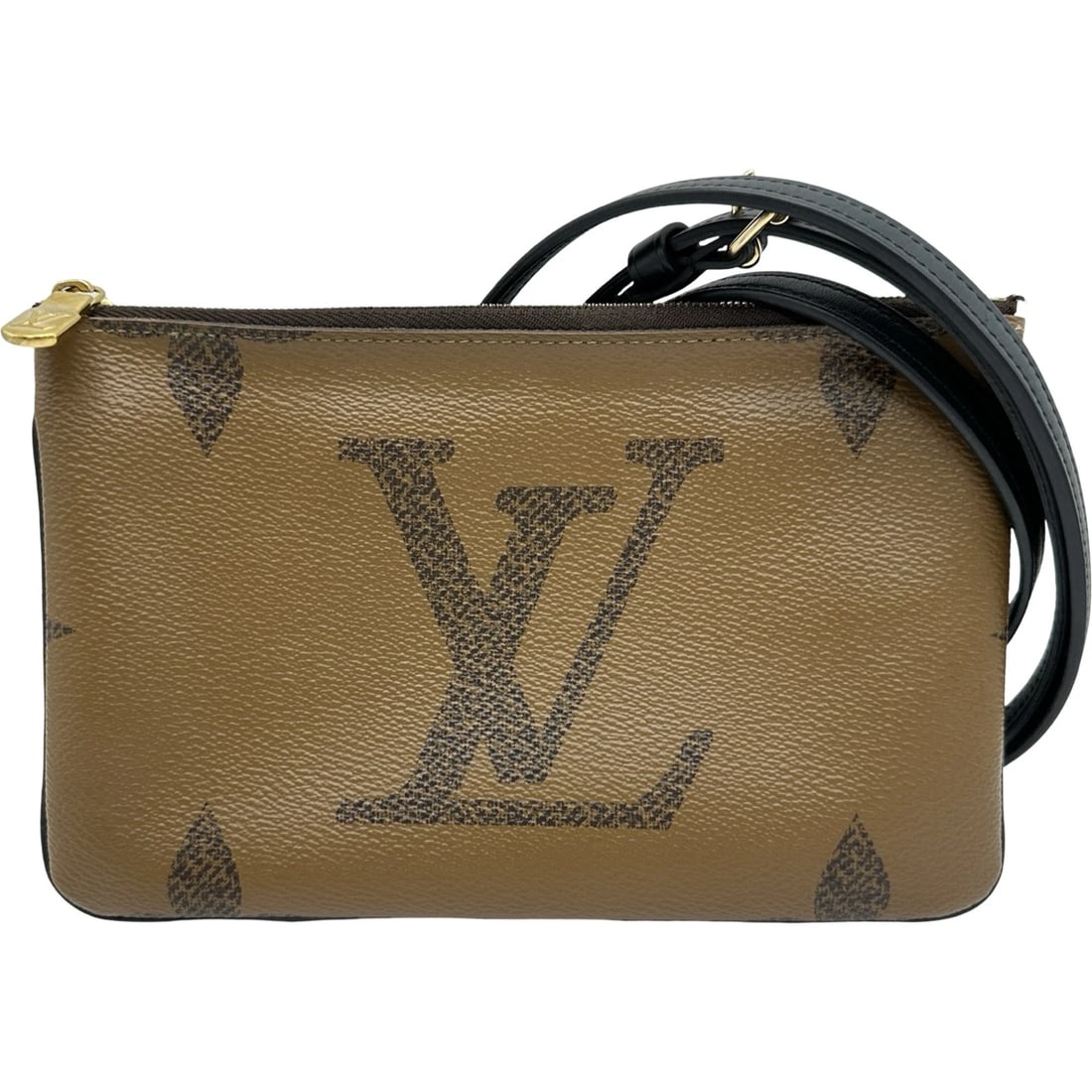 LOUIS VUITTON POCHETTE DOBLE ZIP SHOULDER BAG: LOUIS VUITTON Pochette Doble Zip Shoulder Bag Brand: LOUIS VUITTON Type: Shoulder Bag Material: monogram giant reverse Color: Brown Size: W20.5cm x H12.5cmW8.1 x H4.9inch Accessories: None