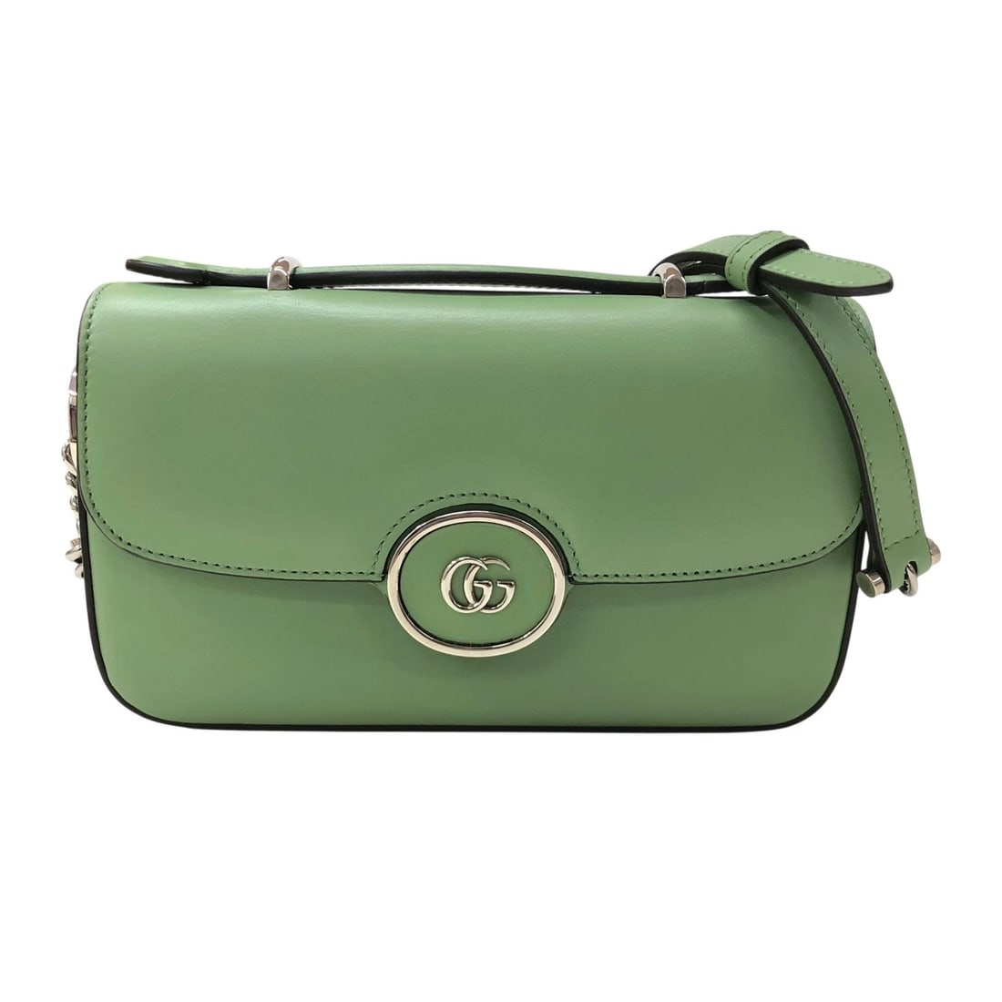 GUCCI DOUBLE G 2-WAY HANDBAG HANDBAG: GUCCI Double G 2-Way Handbag Handbag Brand: GUCCI Type: Handbag Material: leather Color: Green Silver Hardware Size: W21cm x H12cmx D5cmW8.3 x H4.7x D2.0inch Accessories: None Accessories