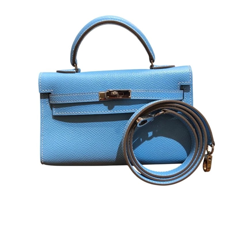 HERMES TINY KELLY SHOULDER BAG: HERMES tiny kelly Shoulder Bag Brand: HERMES Type: Shoulder Bag Material: Epsom Color: Celeste SilverHardware Size: W14.5cm x H9.5cmx D3.5cmW5.7 x H3.7x D1.4inch Accessories: None Accessor