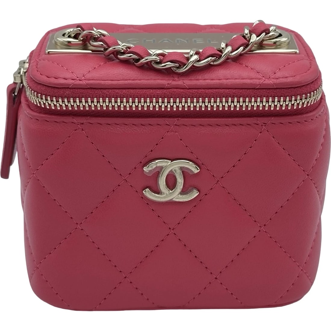 CHANEL TRENDY CC SMALL VANITY SHOULDER BAG: CHANEL Trendy CC Small Vanity Shoulder Bag Brand: CHANEL Type: Shoulder Bag Material: lambskin Color: Pink Gold Hardware Size: W10cm x H9cmx D7cmW3.9 x H3.5x D2.8inch Accessories: None Acc
