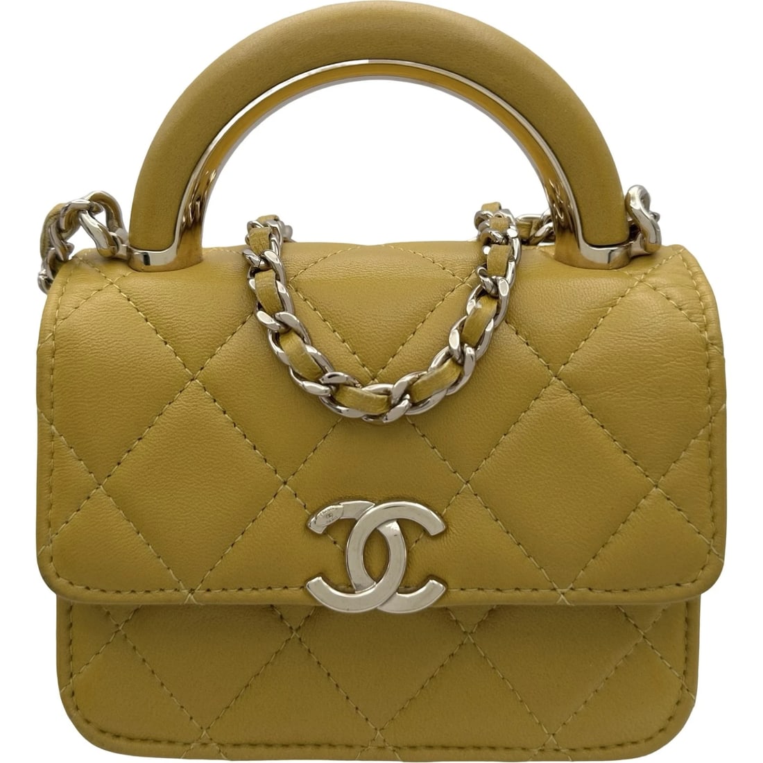 CHANEL TOP HANDLE MINI CHAINSHOULDER BAG: CHANEL Top Handle Mini ChainShoulder Bag Brand: CHANEL Type: Shoulder Bag Material: lambskin Color: Yellow Gold Hardware Size: W11cm x H9cmx D6cmW4.3 x H3.5x D2.4inch Accessories: None Acc