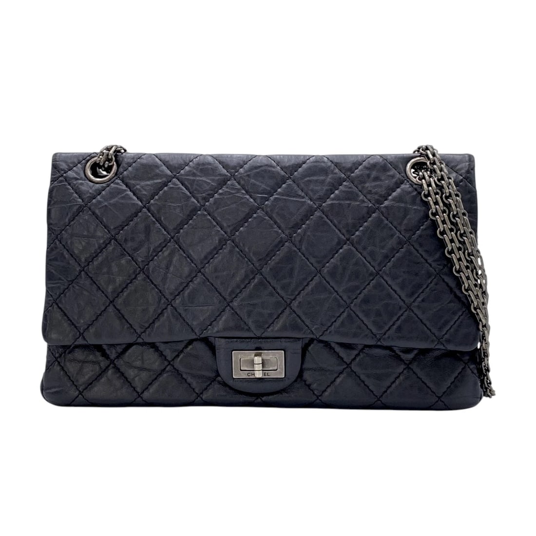 CHANEL 2.55 LARGE FLAP BAG SHOULDER BAG: CHANEL 2.55 Large Flap Bag Shoulder Bag Brand: CHANEL Type: Shoulder Bag Material: Aged Calfskin Color: Black SilverHardware Size: W28cm x H16cmx D9cmW11.0 x H6.3x D3.5inch Accessories: None