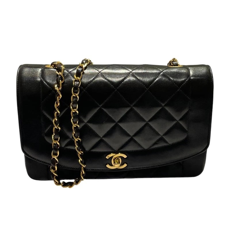 CHANEL DIANA 25 SHOULDER BAG: CHANEL Diana 25 Shoulder Bag Brand: CHANEL Type: Shoulder Bag Material: lambskin Color: black Size: W25cm x H16cmx D7cm W9.8 x H6.3x D2.8inch Accessories: None Accessories Notice: When purchasing