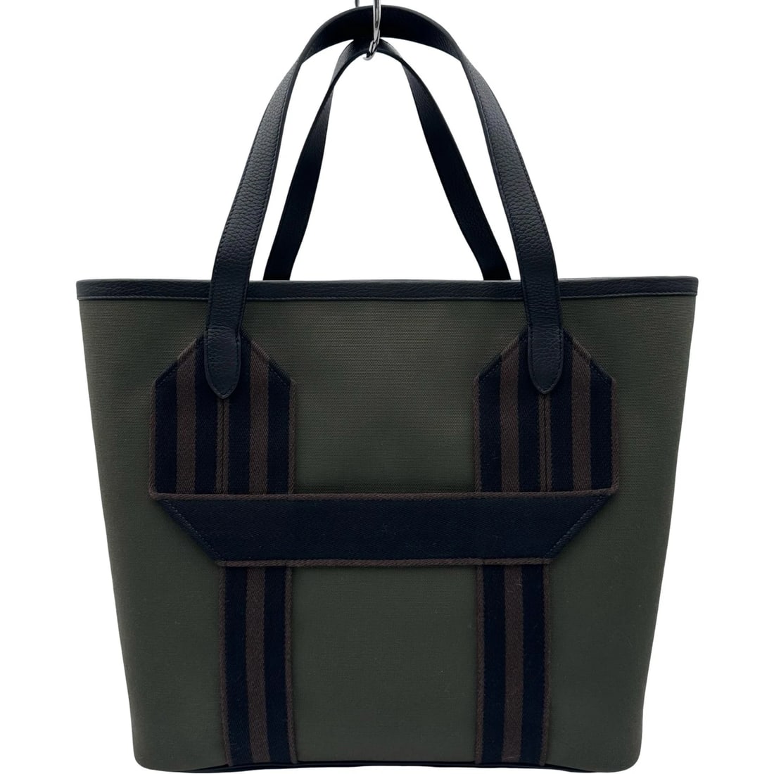 HERMES PUR SANGLE TOTE BAG: HERMES Pur Sangle Tote Bag Brand: HERMES Type: Tote Bag Material: Towar Color: Khaki Silver Hardware Size: W37cm x H35cmx D19cm W14.6 x H13.8x D7.5inch Accessories: None Accessories Notice: When