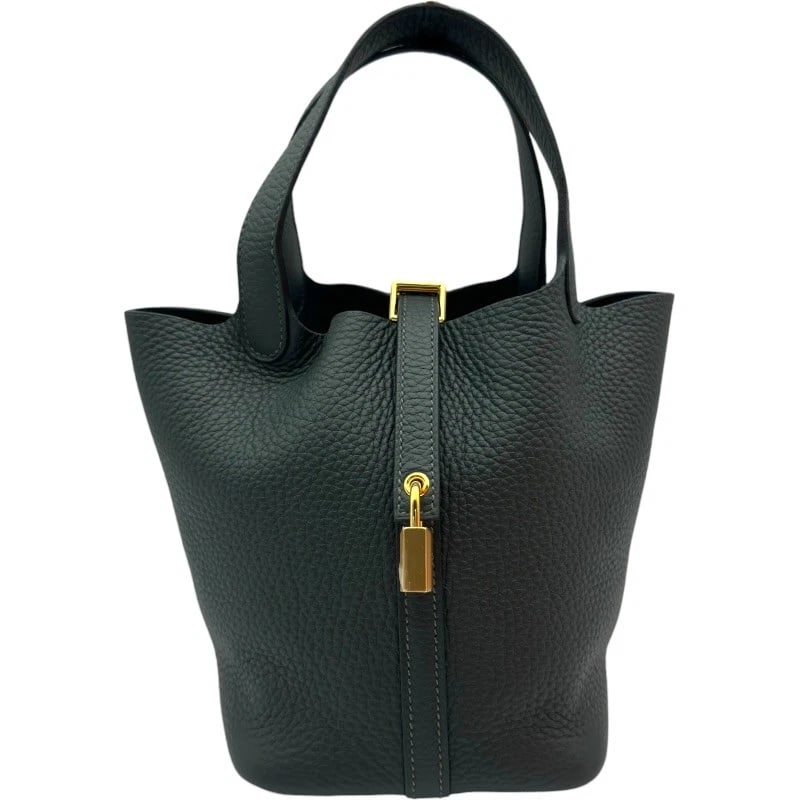 HERMES PICOTAN LOCK PM HANDBAG: HERMES Picotan Lock PM Handbag Brand: HERMES Type: Handbag Material: Taurillon Clemence Color: Vert Mangrove Gold Hardware Size: W13cm x H18cmx D18cm W5.1 x H7.1x D7.1inch Accessories: None