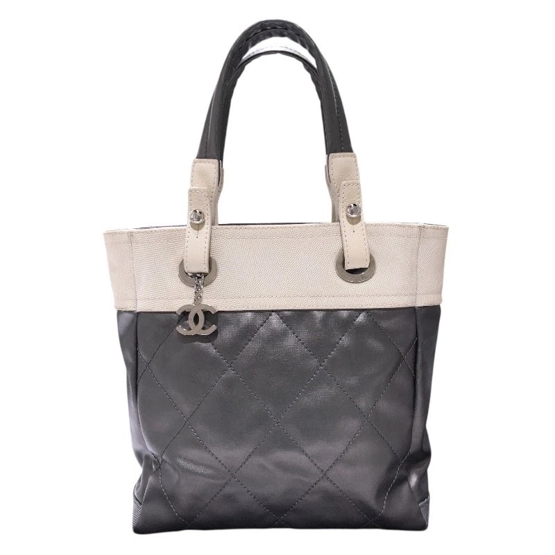 CHANEL PARIS BIARRITZ TOTE PM HANDBAG: CHANEL Paris Biarritz Tote PM Handbag Brand: CHANEL Type: Handbag Material: Coated canvas Color: Silver Size: W26cm x H27cmx D11cm W10.2 x H10.6x D4.3inch Accessories: None Accessories Not