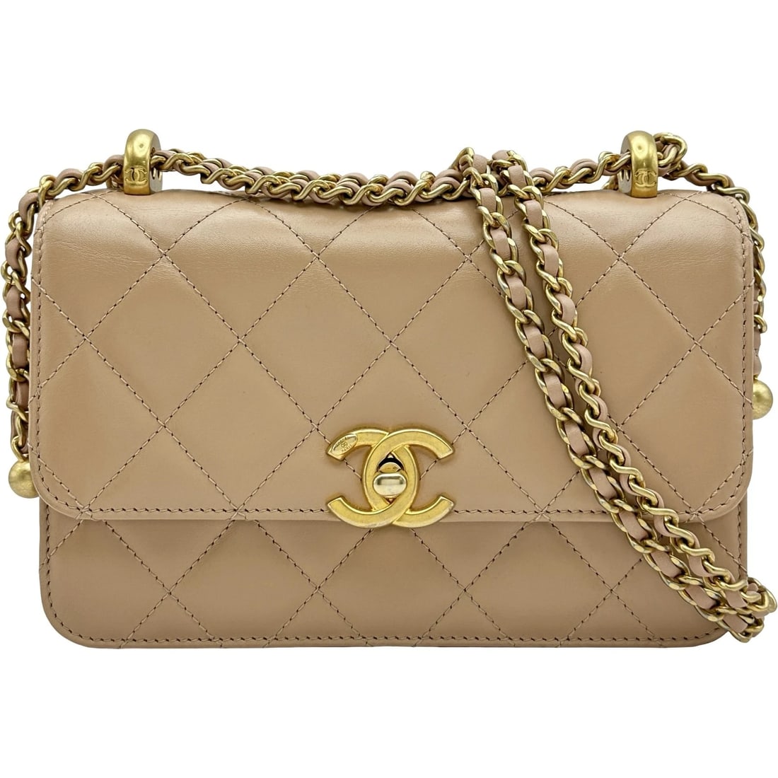 CHANEL MATELASSE MINI FLAP BAG SHOULDER BAG: CHANEL Matelasse Mini Flap Bag Shoulder Bag Brand: CHANEL Type: Shoulder Bag Material: lambskin Color: Gold Hardware Size: W19cm x H14cmx D7cmW7.5 x H5.5x D2.8inch Accessories: None Access