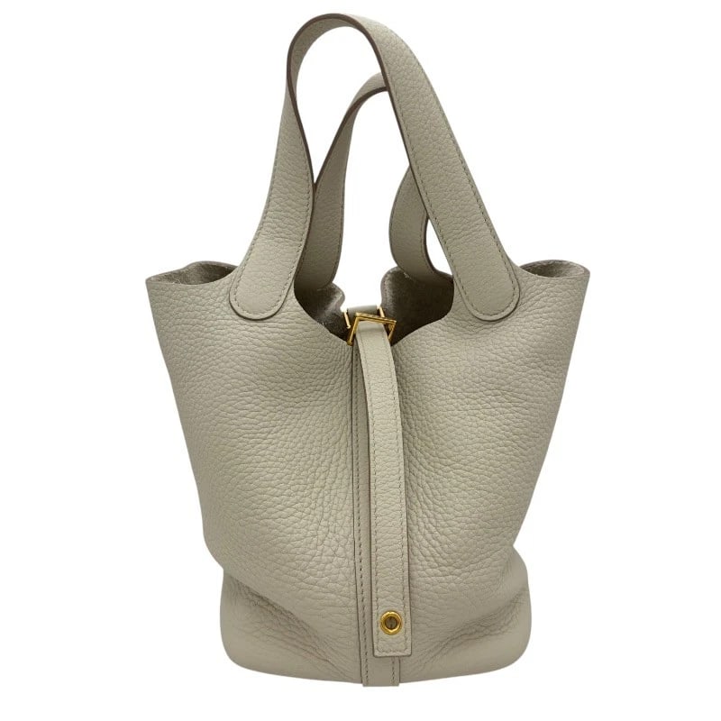 HERMES PICOTAN LOCK PM HANDBAG: HERMES Picotan Lock PM Handbag Brand: HERMES Type: Handbag Material: Taurillon Clemence Color: Beton Gold Hardware Size: W18cm x H18cmx D13.5cm W7.1 x H7.1x D5.3inch Accessories: None Acce
