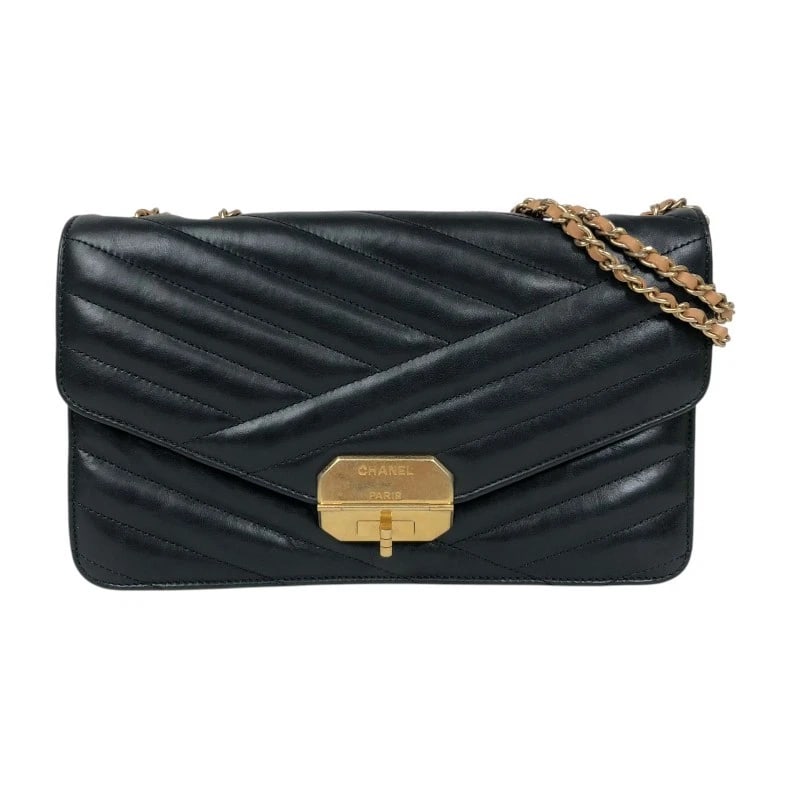 CHANEL BIAS STITCH FLAP BAG SHOULDER BAG: CHANEL bias stitch flap bag Shoulder Bag Brand: CHANEL Type: Shoulder Bag Material: lambskin Color: Black Gold Hardware Size: W26cm x H16cmx D?cm W10.2 x H6.3x D0.0inch Accessories: None A