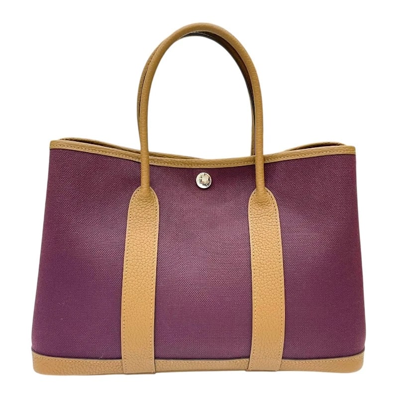 HERMES GARDEN PARTY TPM TOTE BAG: HERMES Garden party TPM Tote Bag Brand: HERMES Type: Tote Bag Material: Toile / Negonda Color: Prune x Arzan SilverHardware Size: W30cm x H21cmx D14cm W11.8 x H8.3x D5.5inch Accessories: None