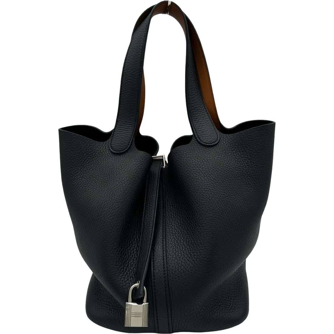 HERMES PICOTIN LOCK MM ECLAT HANDBAG: HERMES Picotin Lock MM Eclat Handbag Brand: HERMES Type: Handbag Material: Taurillon Clemence Color: Black Gold SilverHardware Size: W22.5cm x H21cmx D17cm W8.9 x H8.3x D6.7inch Accessories: None