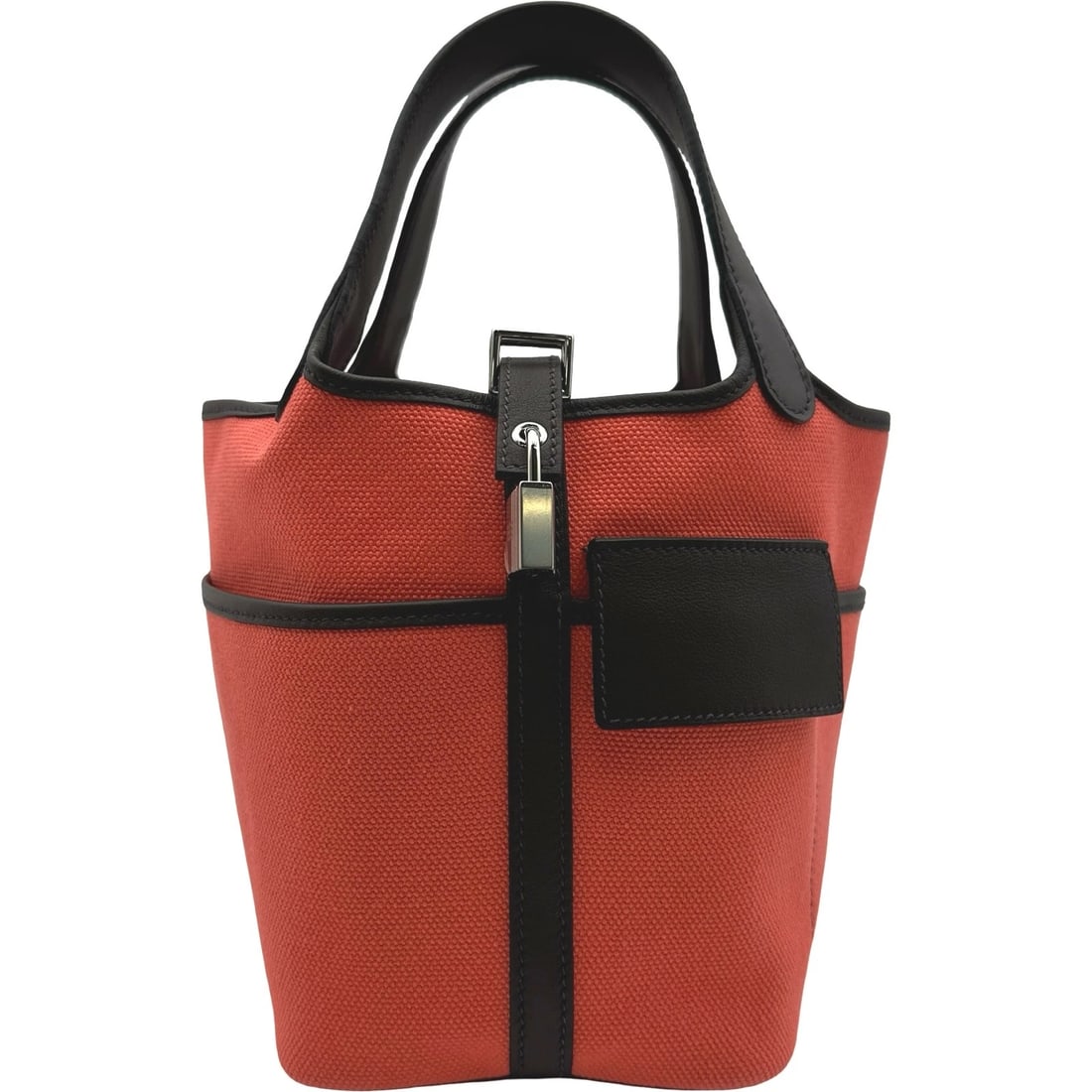 HERMES PICOTAN LOCK PM CARGO HANDBAG: HERMES Picotan Lock PM Cargo Handbag Brand: HERMES Type: Handbag Material: Towar Color: Rouge Serie Silver Hardware Size: W18cm x H18cmx D13cm W7.1 x H7.1x D5.1inch Accessories: None Accessories