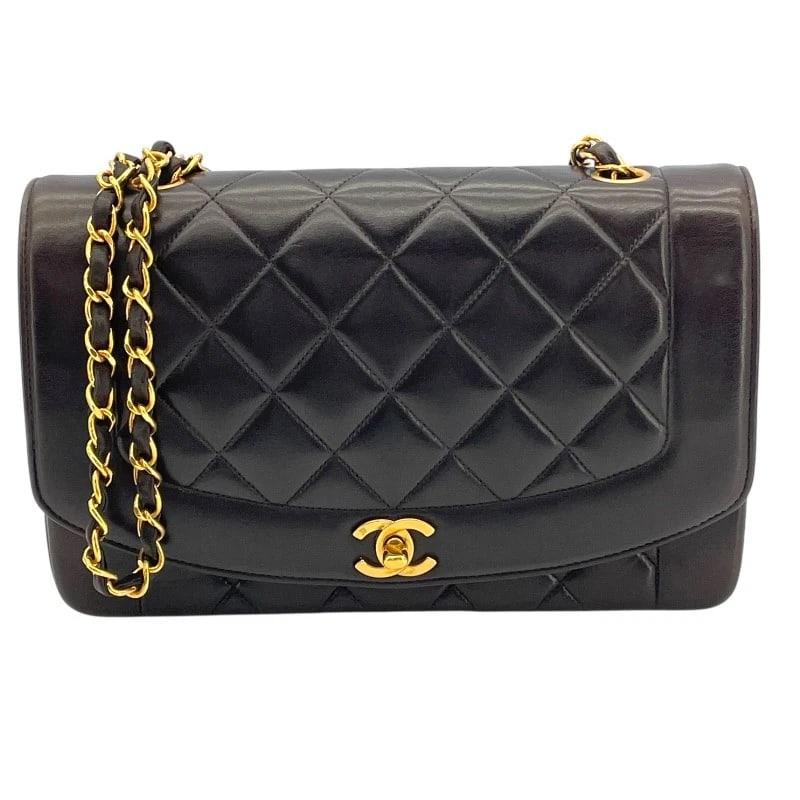 CHANEL DIANA 25 SHOULDER BAG: CHANEL Diana 25 Shoulder Bag Brand: CHANEL Type: Shoulder Bag Material: Ram Color: Black GD Hardware Size: W25cm x H15cmx D7cm W9.8 x H5.9x D2.8inch Accessories: None Accessories Notice: When