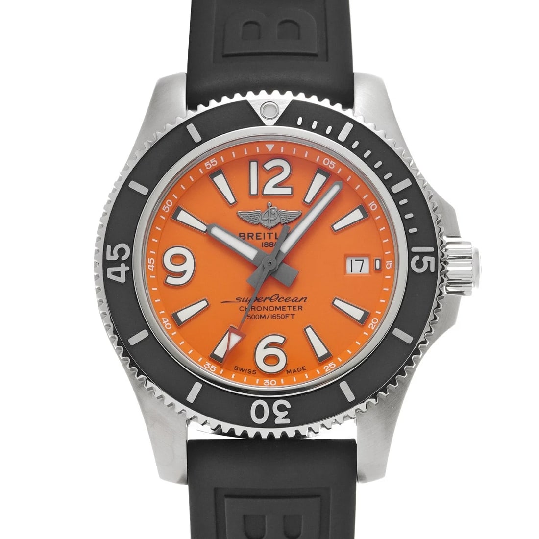 BREITLING SUPEROCEAN AUTOMATIC ORANGE WATCH: BREITLING Superocean Automatic Orange WATCH Brand: BREITLING Type: Wristwatch Material: Band Material rubber, Case Material Stainless steel Color: Dial Color Orange Size: ??Case? H/about 42mm W/about 