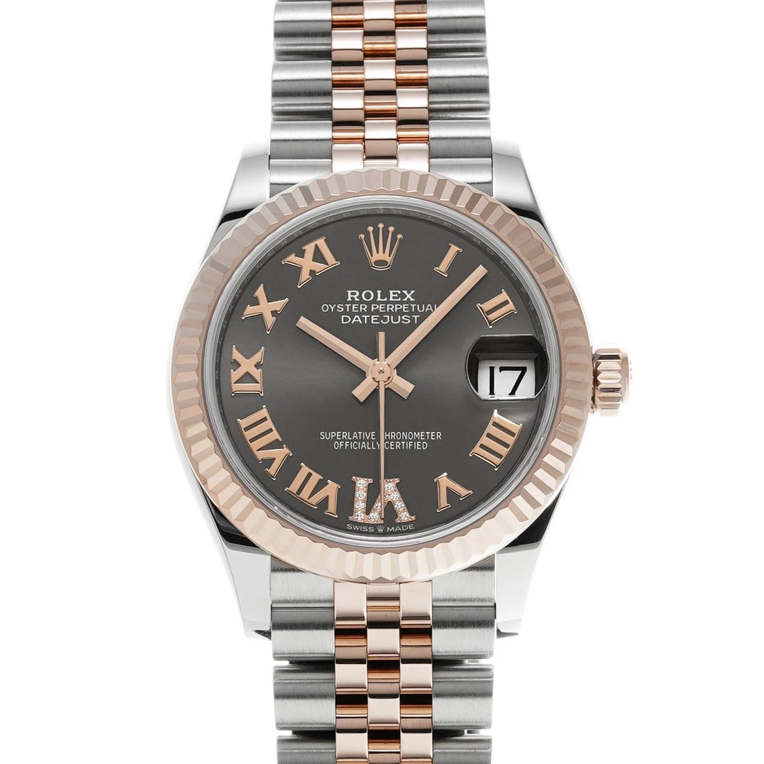 ROLEX DATEJUST SLATE GRAY/DIAMOND WATCH: ROLEX Datejust Slate Gray/Diamond WATCH Brand: ROLEX Type: Wristwatch Material: Band Material Stainless steel/Everrose gold, Case Material Stainless steel Color: Dial Color Slate Gray/Diamond Size: ??