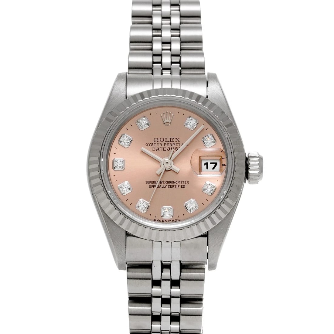 ROLEX DATEJUST PINK/DIAMOND WATCH: ROLEX Datejust Pink/Diamond WATCH Brand: ROLEX Type: Wristwatch Material: Band Material Stainless steel, Case Material Stainless steel Color: Dial Color Pink/Diamond Size: ??Case? H/about 26mm W/about
