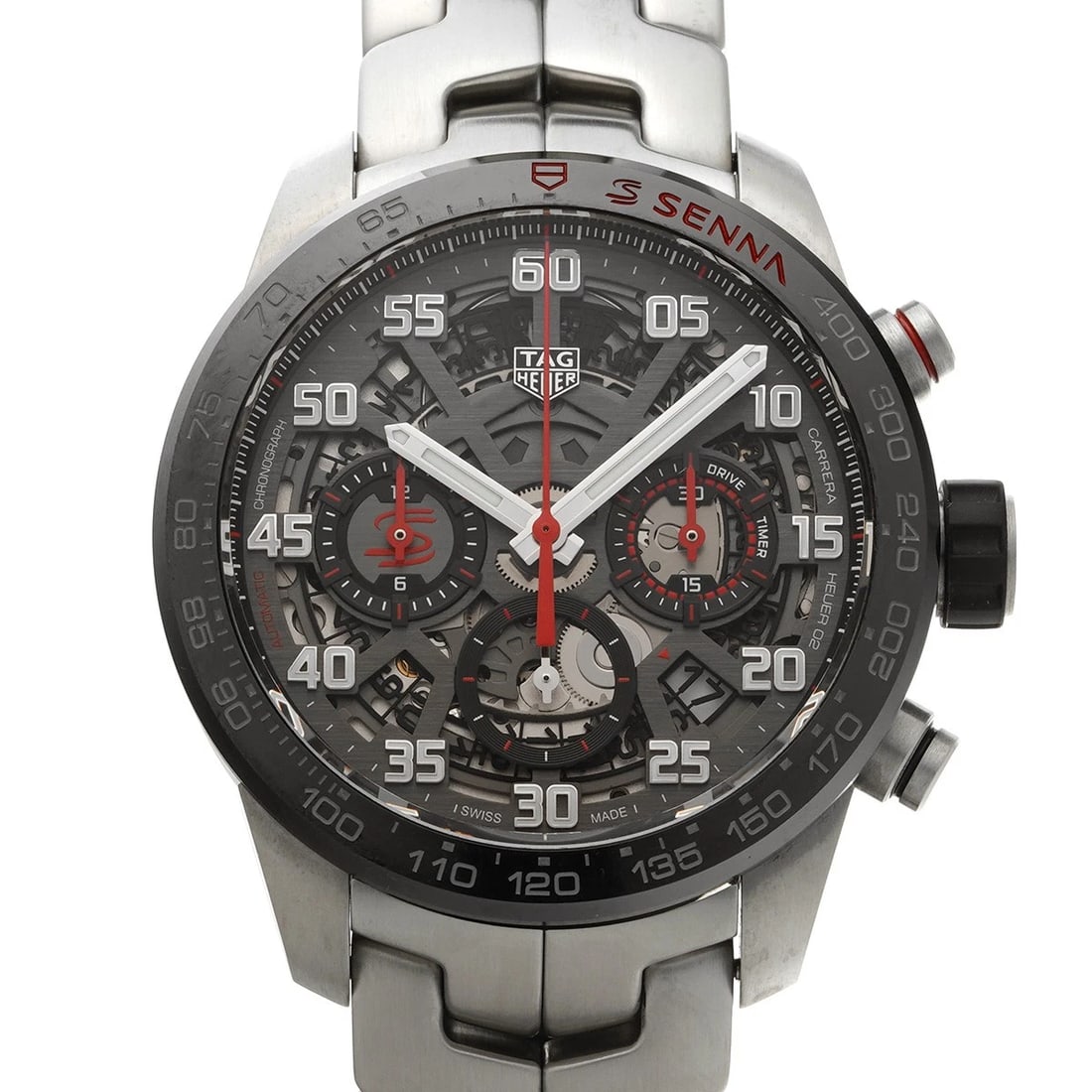 TAG HEUER CARRERA CALIBER HEUER CHRONOGRAPH AYRTON SENNA WATCH: TAG HEUER Carrera Caliber Heuer Chronograph Ayrton Senna WATCH Brand: TAG HEUER Type: Wristwatch Material: Band Material Stainless steel, Case Material Stainless steel Color: Dial Color Gray Size: ??C