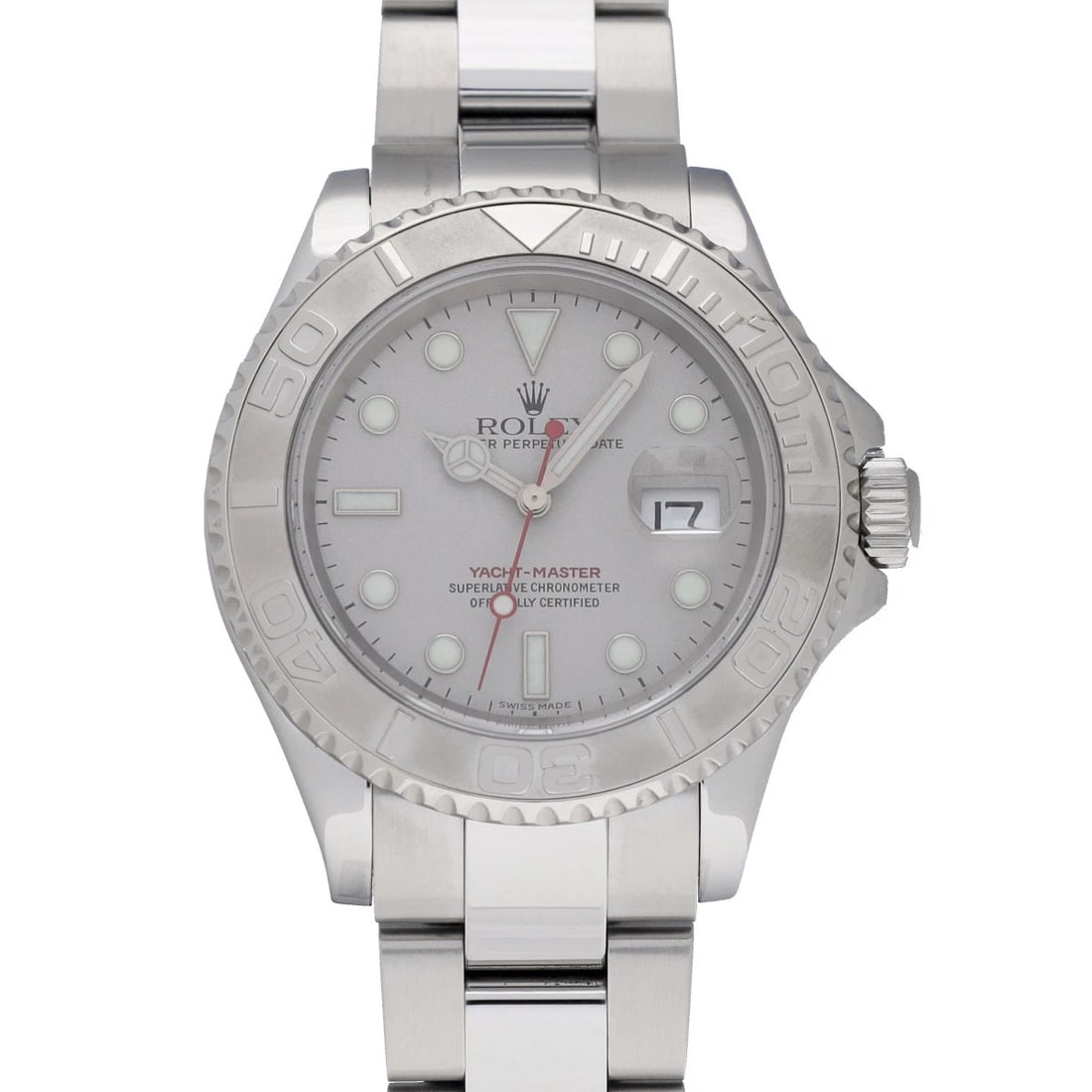 ROLEX YACHT-MASTER ROLESIUM GRAY WATCH: ROLEX Yacht-Master Rolesium Gray WATCH Brand: ROLEX Type: Wristwatch Material: Band Material Stainless steel, Case Material Stainless steel Color: Dial Color Gray Size: ??Case? H/about 40mm W/about 40