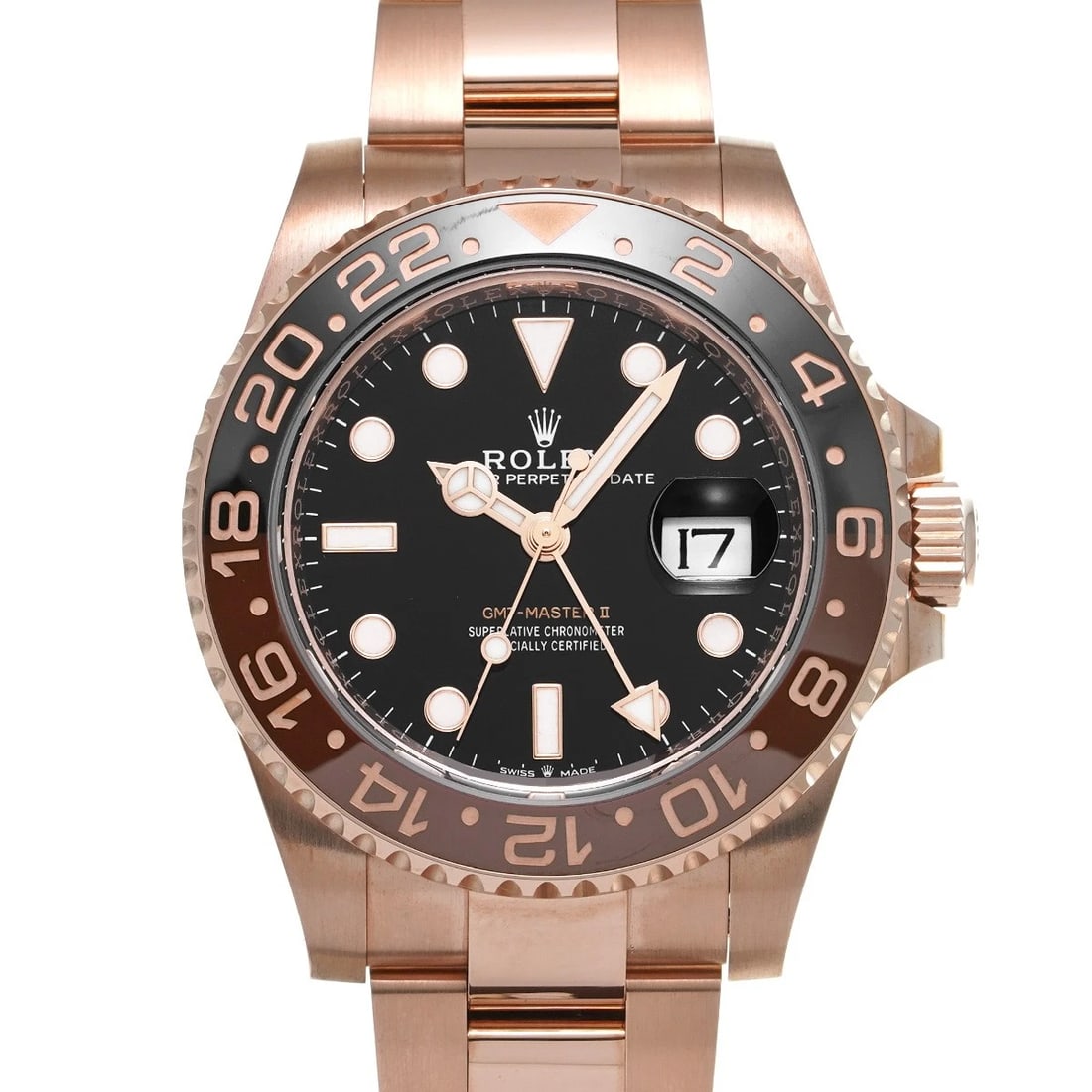 ROLEX GMT-MASTER II BLACK WATCH: ROLEX GMT-Master II Black WATCH Brand: ROLEX Type: Wristwatch Material: Band Material Everrose gold, Case Material Everrose gold Color: Dial Color Black Size: ??Case? H/about 40mm W/about 40mm D/about
