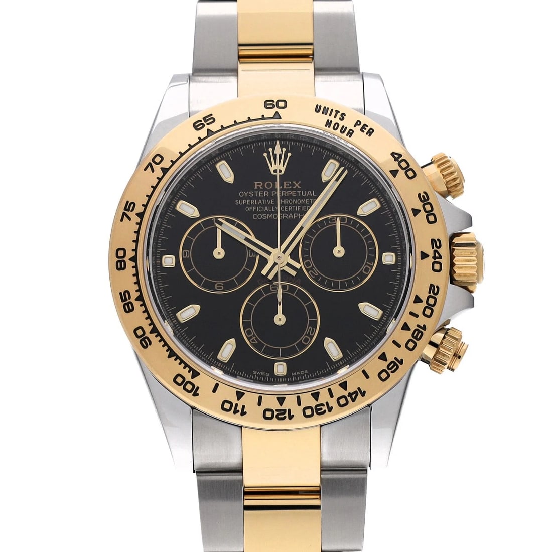 ROLEX COSMOGRAPH DAYTONA BLACK WATCH: ROLEX Cosmograph Daytona Black WATCH Brand: ROLEX Type: Wristwatch Material: Band Material Stainless steel/Yellow Gold, Case Material Stainless steel Color: Dial Color Black Size: ??Case? H/about 40mm