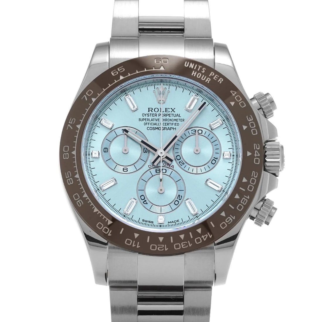 ROLEX COSMOGRAPH DAYTONA ICE BLUE/DIAMOND WATCH: ROLEX Cosmograph Daytona Ice Blue/Diamond WATCH Brand: ROLEX Type: Wristwatch Material: Band Material Platinum, Case Material Platinum Color: Dial Color Ice Blue/Diamond Size: ??Case? H/about 40mm W/a