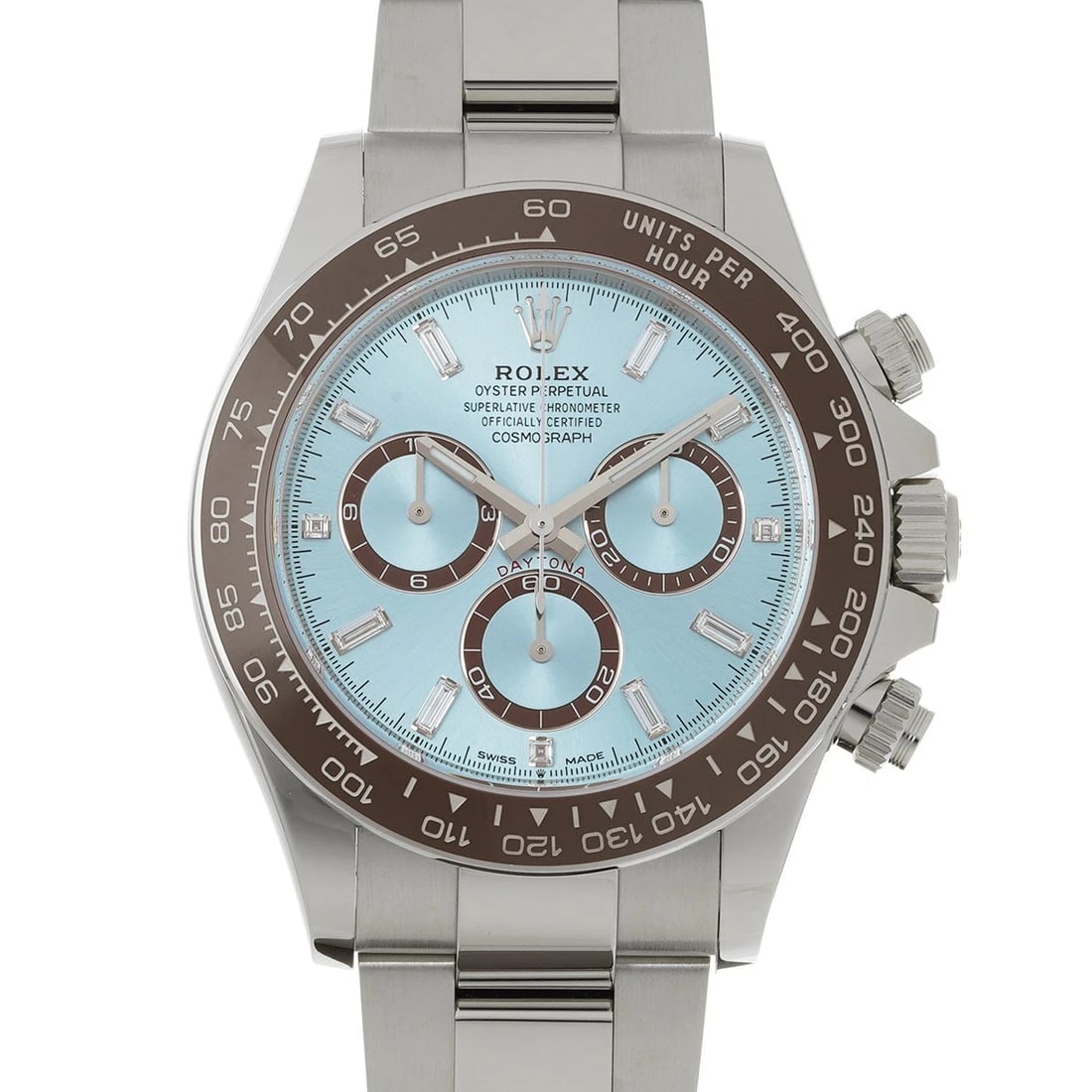ROLEX COSMOGRAPH DAYTONA ICE BLUE WATCH: ROLEX Cosmograph Daytona Ice Blue WATCH Brand: ROLEX Type: Wristwatch Material: Band Material Platinum, Case Material Platinum Color: Dial Color Ice Blue Size: ??Case? H/about 40mm W/about 40mm D/abou