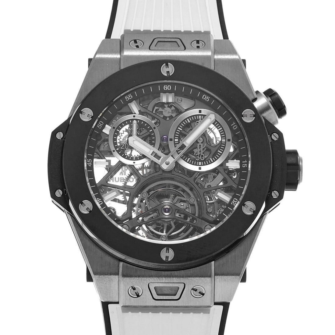 HUBLOT BIG BANG UNICO CHRONOGRAPH TOURBILLON POWER RESERVE WATCH: HUBLOT Big Bang Unico Chronograph Tourbillon Power Reserve WATCH Brand: HUBLOT Type: Wristwatch Material: Band Material rubber, Case Material titanium Color: Dial Color skeleton Size: ??Case? H/about 