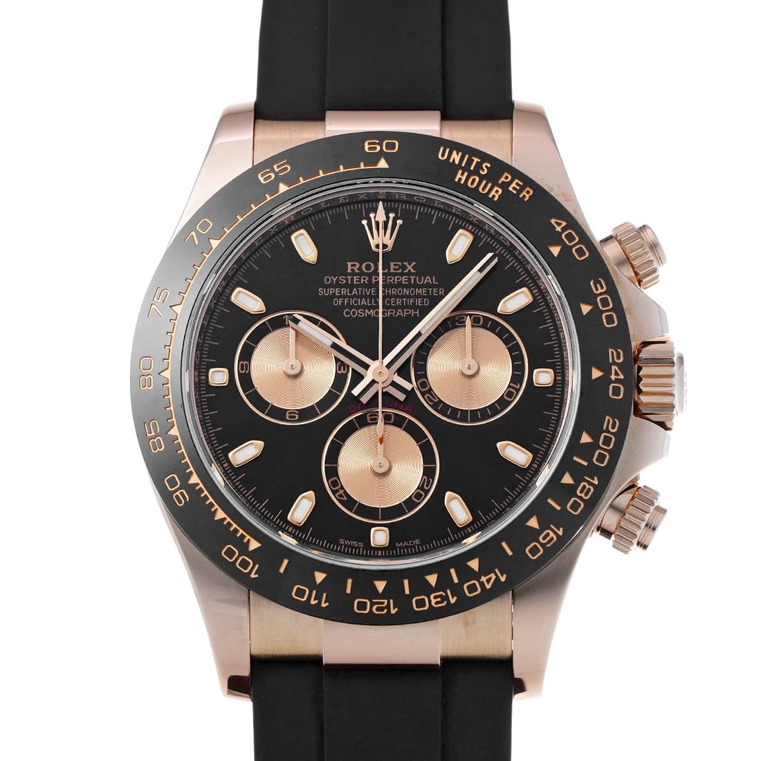 ROLEX COSMOGRAPH DAYTONA SUNDUST/BRIGHT BLACK WATCH: ROLEX Cosmograph Daytona Sundust/Bright Black WATCH Brand: ROLEX Type: Wristwatch Material: Band Material rubber, Case Material Everrose gold Color: Dial Color Sundust/Bright Black Size: ??Case? H/abo