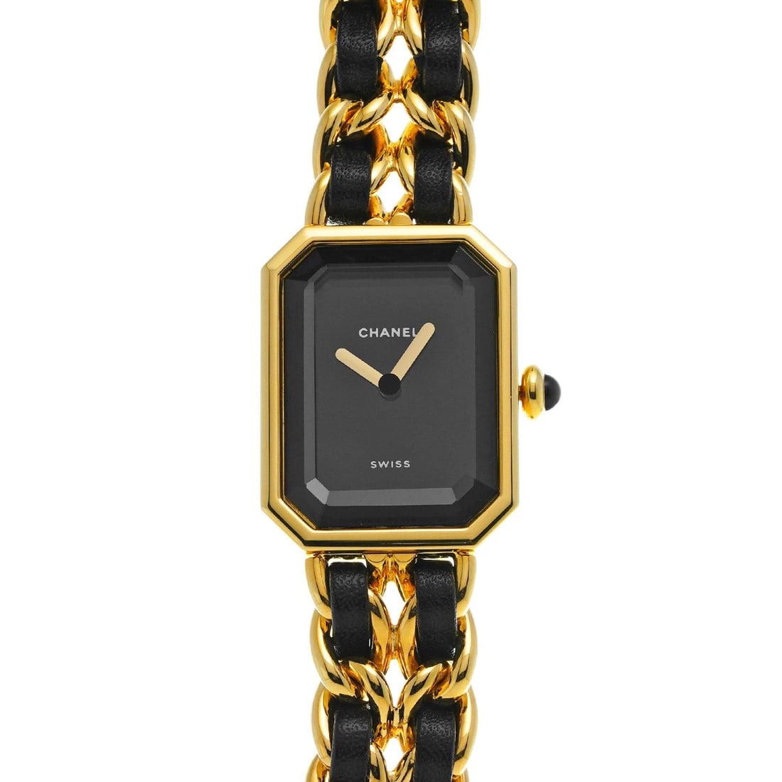 CHANEL PREMIERE BLACK WATCH: CHANEL Premiere Black WATCH Brand: CHANEL Type: Wristwatch Material: Band Material Yellow gold plated/leather, Case Material Yellow gold plated Color: Dial Color Black Size: ??Case? H/about 26mm W/abo