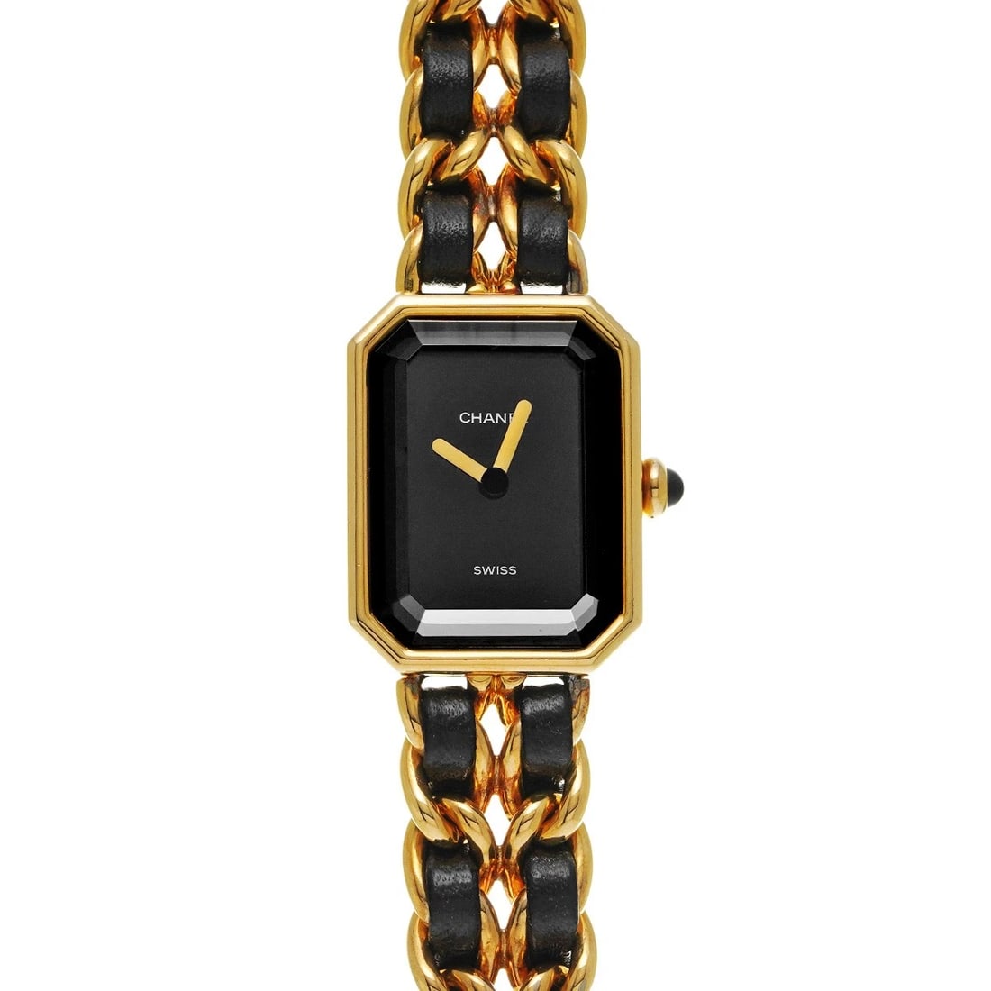 CHANEL PREMIERE BLACK WATCH: CHANEL Premiere Black WATCH Brand: CHANEL Type: Wristwatch Material: Band Material Yellow gold plated/leather, Case Material Yellow gold plated Color: Dial Color Black Size: ??Case? H/about 26mm W/abo