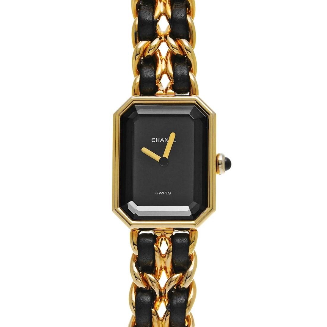 CHANEL PREMIERE BLACK WATCH: CHANEL Premiere Black WATCH Brand: CHANEL Type: Wristwatch Material: Band Material Yellow gold plated/leather, Case Material Yellow gold plated Color: Dial Color Black Size: . ??Case? H/about 26mm W/a