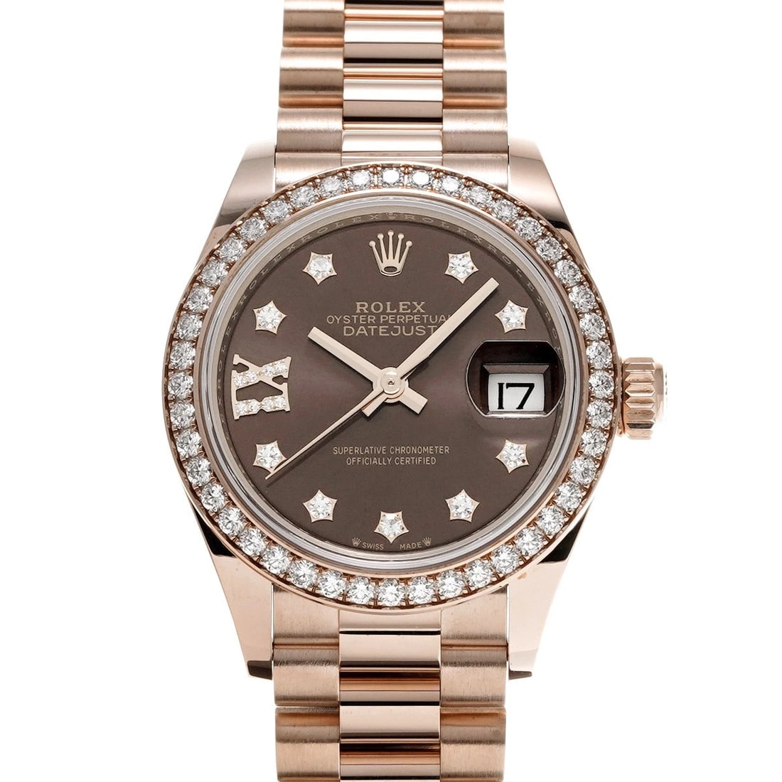 ROLEX DATEJUST CHOCOLATE BROWN DIAMOND WATCH: ROLEX Datejust Chocolate brown diamond WATCH Brand: ROLEX Type: Wristwatch Material: Band Material Everrose gold, Case Material Everrose gold Color: Dial Color Chocolate brown/diamond Size: ??Case? H/