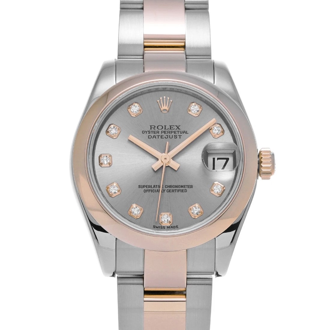 ROLEX DATEJUST SILVER DIAMOND WATCH: ROLEX Datejust Silver diamond WATCH Brand: ROLEX Type: Wristwatch Material: Band Material Stainless steel/Everrose gold, Case Material Stainless steel Color: Dial Color Silver/diamond Size: ??Case? H/