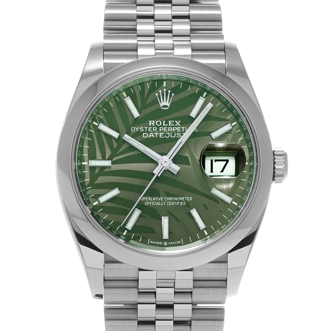 ROLEX DATEJUST OLIVE GREEN PALM MOTIF WATCH (1 of 4)