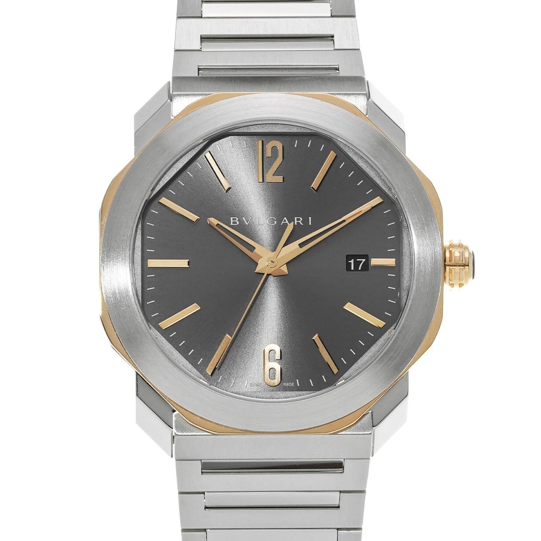 BVLGARI OCTOMA GRAY WATCH: BVLGARI Octoma gray WATCH Brand: BVLGARI Type: Wristwatch Material: Band Material Stainless steel, Case Material Stainless steel Color: Dial Color gray Size: ??Case? H/about 41mm W/about 41mm D/about 